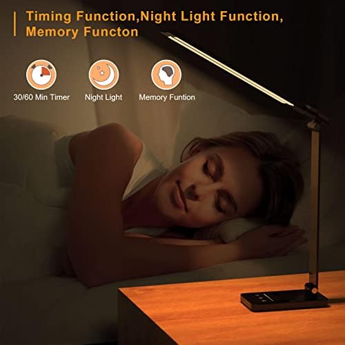 Lâmpada de mesa de Yunsova LED para escritório em casa, luz da mesa dupla, 5 modos de cores, 6 níveis de brilho, controle