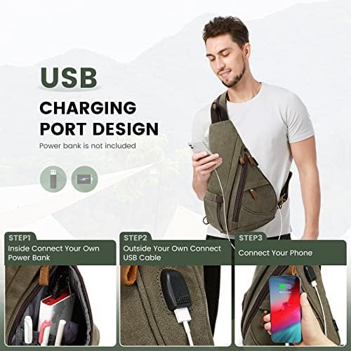 Bolsa de esteira de lona para mulheres Sucipi Sling Backpack Saco de ombro Crossbody para homens Mochila pequena com porta de carregamento USB