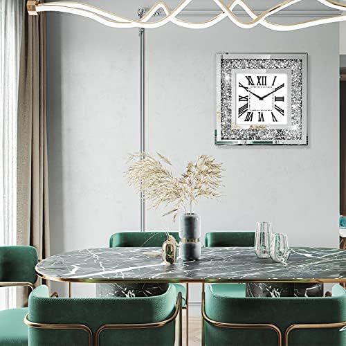 Relógios para decoração da sala de estar Modern Silver Crystal Diamond Clock grande espelho de parede deorativo Relógio para sala de estar, quarto, cozinha, sala de jantar, decoração de parede, decoração de casa