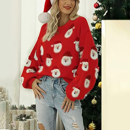 Camisolas de Natal para mulheres fofas natal Santa Claus malha de malha