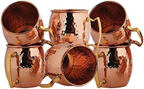 Copperware fora e dentro de cobre puro, artesanato martelado Moscow Vodka Drinkware Copper Caneca, conjunto de 6 pc, 4 polegadas