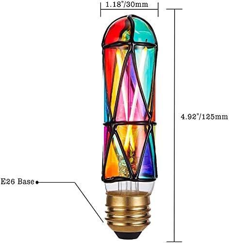 Leesanran Stained Glass T10 LED lâmpadas diminuídas, lâmpadas tubulares cor de tiffany decorativas e26 base 4W para arandelas