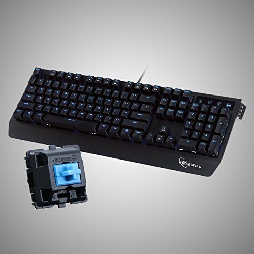 Teclado de jogos mecânicos Rosewill Clicky com chave azul de cereja mx, teclado de jogo de jogo azul de backlit led e 104