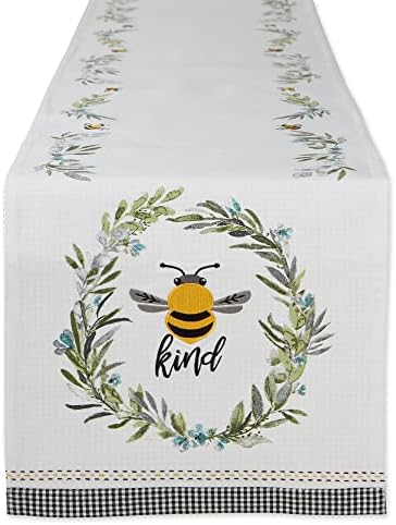 Dii Bumblebee Coleção de cozinha quadriculada, Runner de mesa reversível, 14x108, Bee Kind Gingham