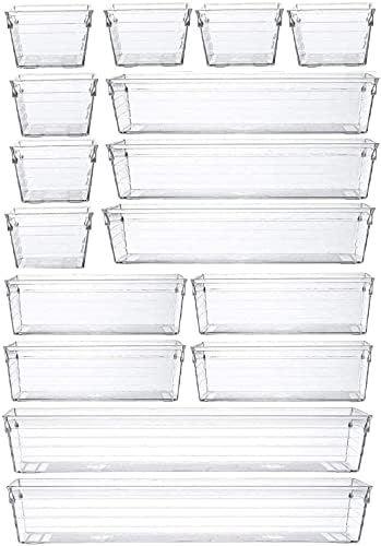 Bincos de armazenamento de organizador de 14pcs-drawer bandeja de bandeja de gavetas de mesa de mesa clara de plástico bandeja