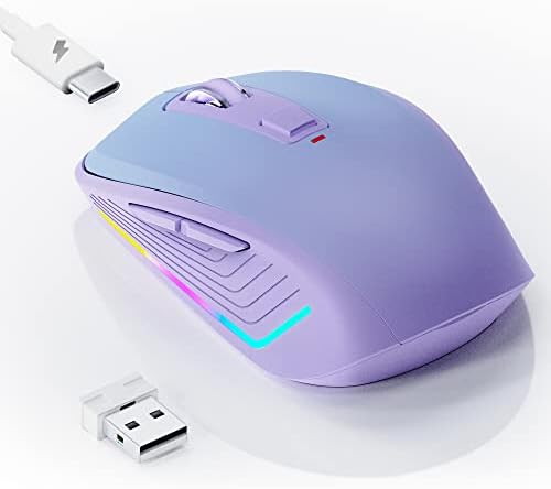 Mouse sem fio, mouse rgb bluetooth, 2,4g de computador recarregável de 2,4g para laptop, mouse de computador sem fio USB