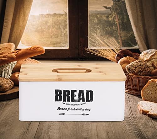Caixa de pão moderna de alta capacidade com tampa de tábua de corte ecológica de bambu, armazenamento de pão para bancada da cozinha
