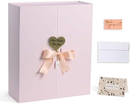 Caixas de presente com tampas, 16,5 x14.5 x 5,5 Caixa de presente rosa extra grande com cartão de fita Fancy Gift Boxes para embrulhe