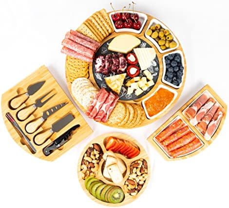 Blueberry USA Charcuterie Boards Conjunto: Placa de queijos e facas de bambu, presentes para mulheres, presentes de inauguração, presentes em casa, presentes únicos para ela, aniversário e presentes de casamento para casais