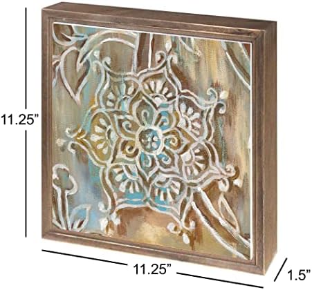 Henna III Blue, Decoração de casa de Joyride, Decora de Joyride Decor emoldurado Placa de madeira, 11,25 x11.25 Projetado de artista projetado por decoração, expresse seu estilo.