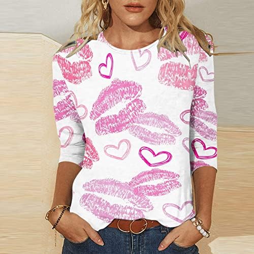 Camisas do Dia dos Namorados engraçados mulheres ditsy Heart Print Tunic Tops casual Summer Tops 3/4 Sleeve Crewneck camiseta camiseta