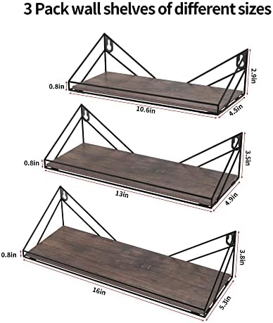Prateleiras flutuantes eympeu Conjunto de 3, prateleira de parede rústica com suporte de triângulo de barra para suspensão montada