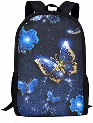 Yiekeluo Blue Butterfly Padrão de mochila para crianças para material escolar com tiras ajustáveis ​​mochila mochila