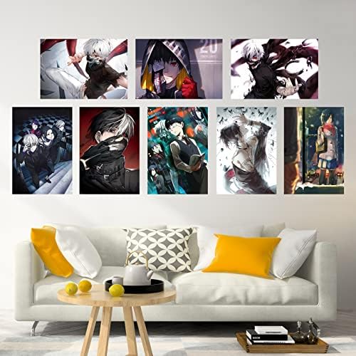 Miodiyaart Anime Ghoul Poster 8 PCs 16,5 x 11,5 polegadas Decoração de parede Anime Merch Imprime Posters HD para fãs