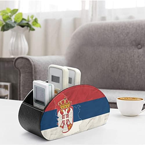 Bandeira da Sérvia com mapa Titulares de controle remoto PU CAIXA DE ARGANIZADOR DE CATDY CADDY com 5 compartimento para material de escritório em casa