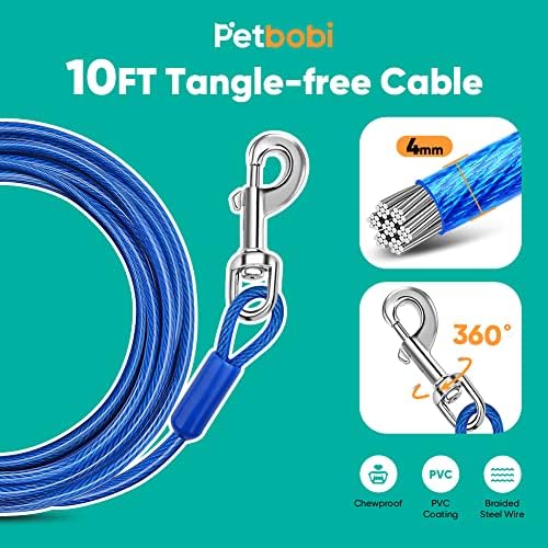 Petbobi Dog Tie Out Cable 30ft e Dog Runner para pacote de 50 pés de quintal