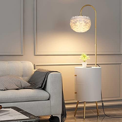 Hzru exclusivo LED White Feather Floor, mesa e lâmpada com gavetas, iluminação de mesa de cabeceira de cabeceira moderna,