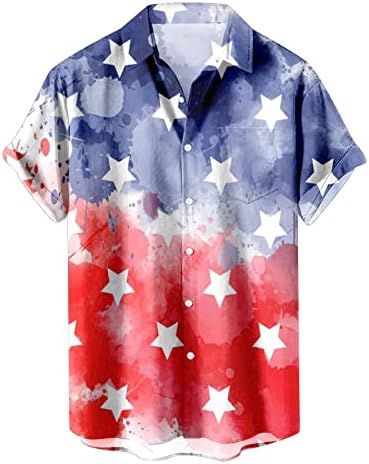Camisas de bandeira americana masculinas 4 de julho Manga curta Button Down camisetas