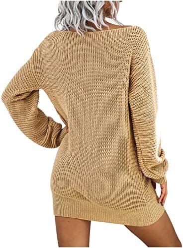 Vestidos de suéter de comigeewa vestidos de sweater de brunch manga curta longa um ombro sexy crochê básico de inverno