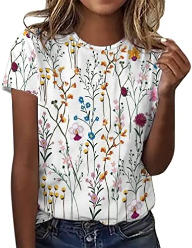 Verão feminino de manga curta de pisca de pescoço de flor top t camisetas camisetas casuais camise