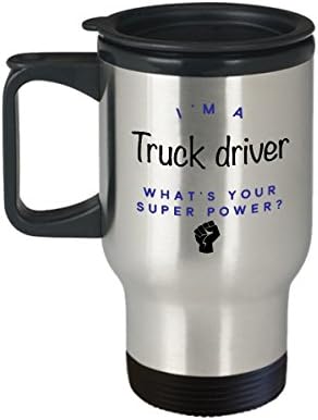 Motoristas de caminhão Tropes de viagens, sou um caminhão motorista O que é super potência? Canecas de café engraçadas, ideia para