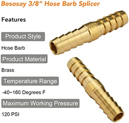 BESOSAY 1/4 de polegada a 1/4 polegada Brass Barb Splicer Reducer Medan