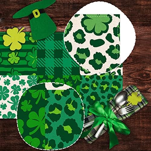 Nepnuser St. Patrick's Day Table Runner Irish Spring Holiday Party Decoration Shamrock Clover Buffalo xadre