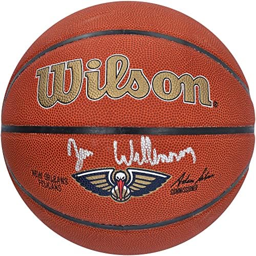 Zion Williamson New Orleans Pelicans autografou o logotipo da equipe Wilson Basketball - Siliver Ink - Basquete autografado