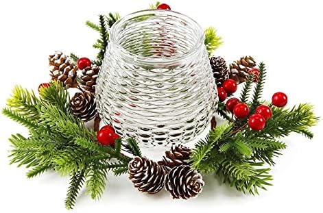 Oyaton Christmas Votivo Votas Titulares com Wreath Ring 2 Packs e Piece Central de Decoração de Decoração de Velas para Decoração de