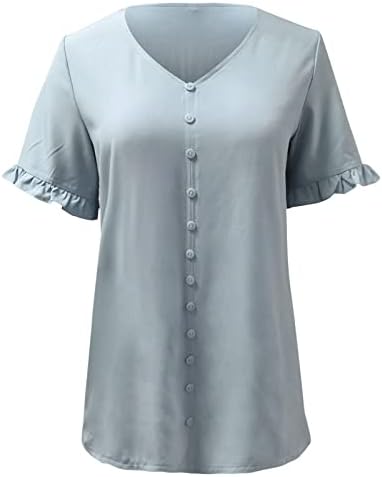Womens Plain Tops Tops camisetas agitadas de manga curta vil brunch de pescoço de pescoço no outono top