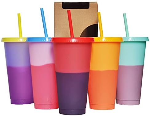 Alohastarttg 5pcs 24oz de copos de cor de cor de 24 oz de copos de plástico reutilizável copo de copo com tampa e copo de estádio de palha pode ser usado para festas de verão e xícaras de presentes, conjunto de 5