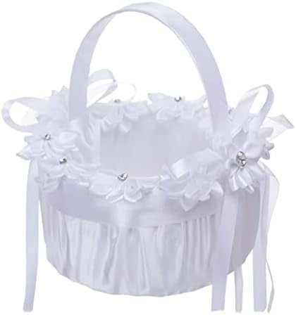 Sjydq cesta de flores de casamento branco cesto de cesta de flores de flor pequena cesta de flores de flor de flor