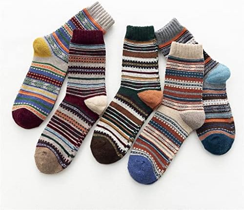 Xwwdp 5 pares meias de lã masculina de inverno engrossaram meias de ovelha quente estilo retro colorido meias para botas de neve para botas de neve