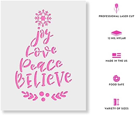 Joy Love Peace Believe Snowflake Laurel Stencil - Estêncils reutilizáveis ​​para pintura - Criar DIY Joy Love Paz acreditar