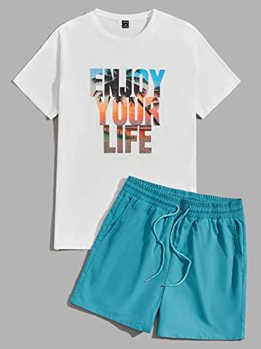 Roupa de duas peças para homens para homens cenários e shorts de shorts de cintura slogan e shorts de cintura