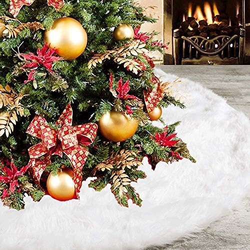 Saia da árvore de Natal doyolla 48 polegadas Branca nevada Saia de árvore de pele Faux para decorações de férias de Natal