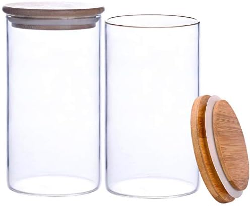2 PCs cilíndrica transparente vazia garrafa de vidro de borossilicato alto com tampa de bambu Recarregável garrafas seladas de grande