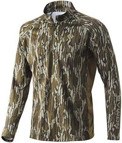Nomad Mens Pursuit 1/4 Pullover de Zip | Camisa de caça com proteção solar, Mossy Oak Bottomland, Média