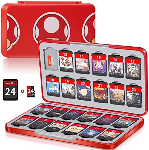 Switch Game Case Holder com 24 slots de cartucho e 24 micro sd cartão de cartão, slim portátil Organizador de jogos Acessórios para presentes com fechamento magnético, concha dura protetora e forro macio