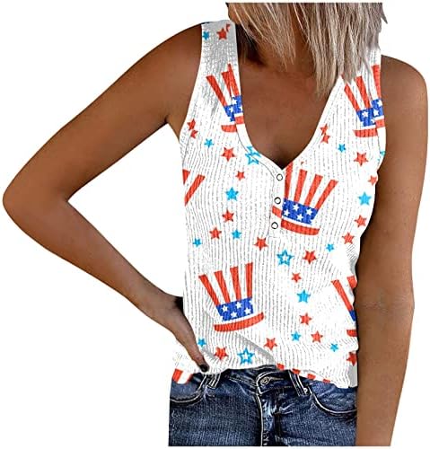 Neferlife 4 de julho Camisetas mulheres, Botões de impressão de bandeira americana Tanque Top Top Casual 4 de julho