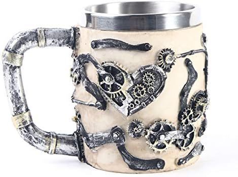 Retro dragão resina de aço inoxidável cerveja caneca caveira caveira knight tankard halloween copo de café criativo viking chá