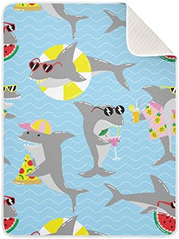 Clanta de arremesso de tubarões frios Clanta de algodão para bebês, recebendo cobertor, cobertor leve e macio para berço, carrinho, cobertores de viveiro, verão, 30x40 in, azul
