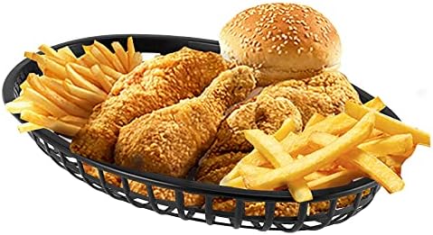 Sheutsan 48 PCS Cesta de frituras de plástico 9,4 x 6,1 polegadas, bandeja de armazenamento de cestas de fast food oval para fast food, porção de lanchone
