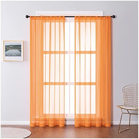 Daesar Sheer Voile Curtains 2 painéis, cortina de quarto sem perfurar o poliéster laranja cor de cor sólida de estar tratamentos de janela 52 w x 108 l