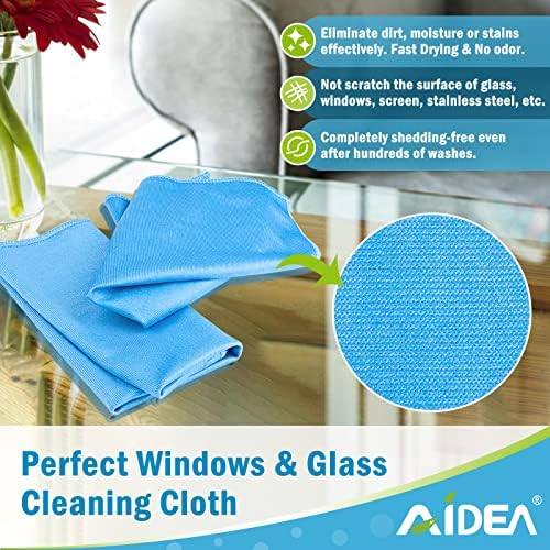 Andea Microfiber Glass Cleaning Cloths-8pk, fiapos sem fiapos, janelas limpas rapidamente, vidro, espelhos, pára-brisas, aço inoxidável, azul-14 ”× 16”