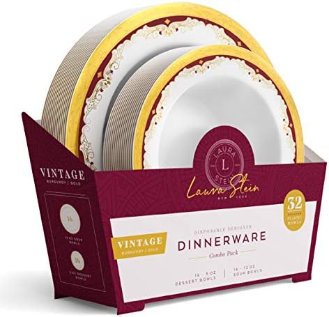 Laura Stein Designer Dinnerware Conjunto | 64 tigelas de festa plásticas descartáveis ​​| Tigela de casamento branco