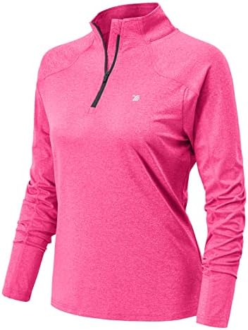 Basudam Mulheres de manga longa feminina Pullover trimestre Zip Performance HorERidade Wicking UPF 50+ para executar o treino