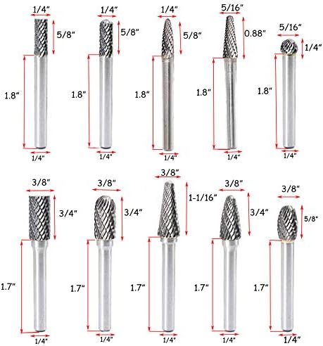 Burrs de carboneto de Osidu Conjunto de 1/4 polegada de haste de haste dupla de corte sólido Solid Burr Rotary Conjunto