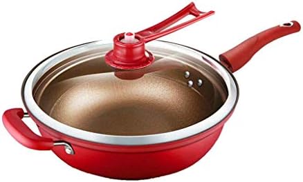 Pan de frigideira vermelha uxzdx-frigideira de ferro multifuncional moderna com tampa de vidro, pan de alta temperatura anti-rust