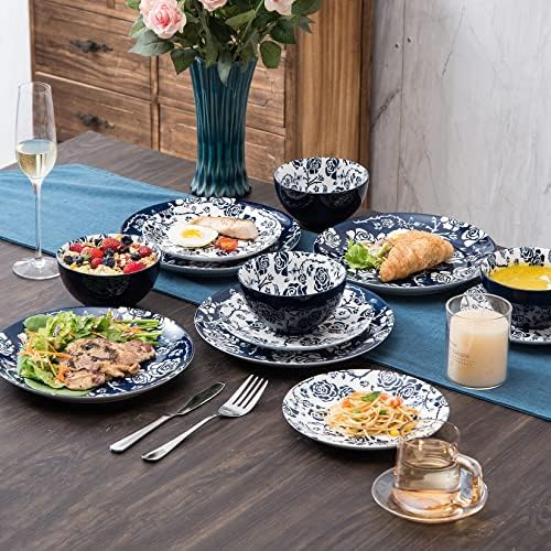 Wisenvoy Dinnerware Sets Placas e tigelas Definir 12 peças de prenda de prato de cerâmica conjunto de grés de conjunto de placas para 4 placa de jantar